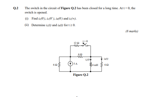 Solved 0.2 The switch in the circuit of Figure Q.2 has been | Chegg.com