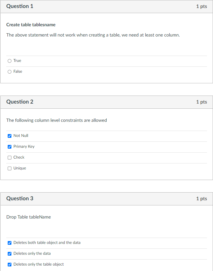 Solved Question 1 Create table tablesname The above | Chegg.com