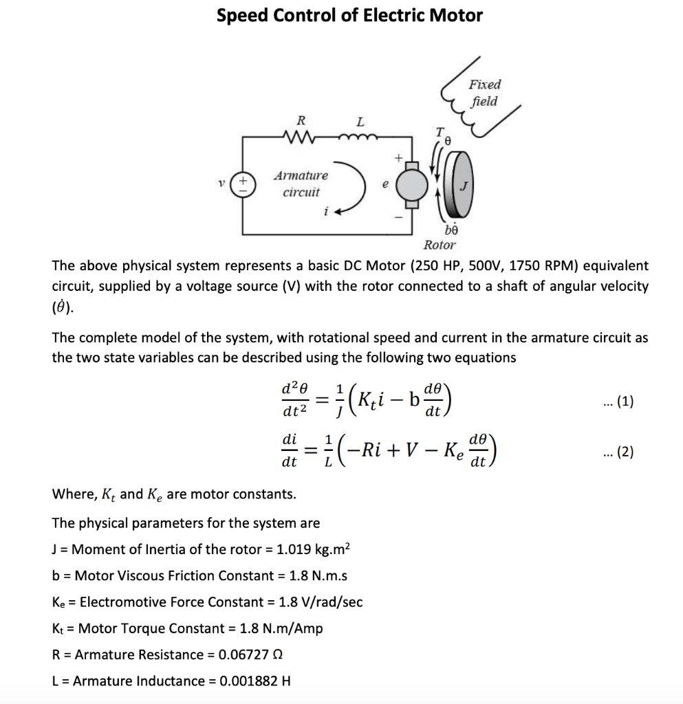 Solved Speed Control Of Electric Motor Fixed Field W V Chegg Com