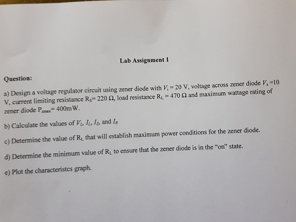 Solved Lab Assignment 1 Question: a) Design a voltage | Chegg.com