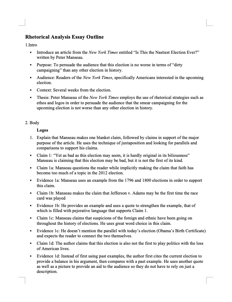 analysis essay format example