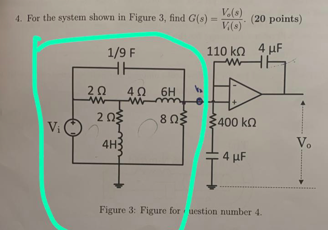 Solved 4. For the system shown in Figure 3, find G(8) = V. | Chegg.com
