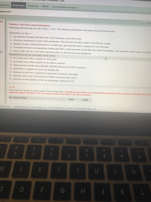 Solved Gradebook ORION Downloada ble eTextbook Problem 2-3A | Chegg.com