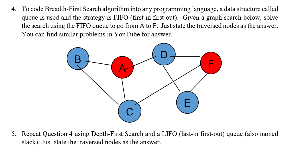 Solved 4. To code Breadth-First Search algorithm into any | Chegg.com