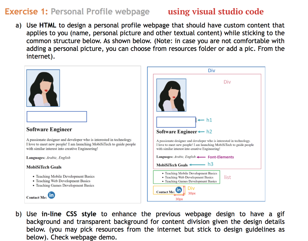 Solved Exercise 1: Personal Profile webpage using visual 