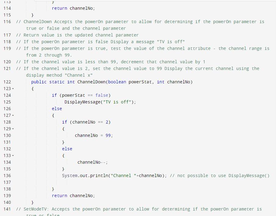 Solved 41 // SetModeTV: Accepts the poweron parameter to | Chegg.com