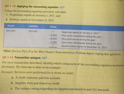 Solved QS 1-13 Applying The Accounting Equation 107 Using | Chegg.com