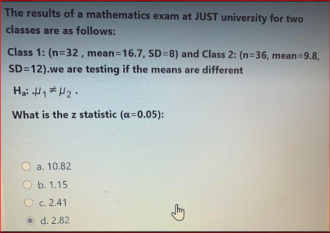 Solved The results of a mathematics exam at JUST university | Chegg.com