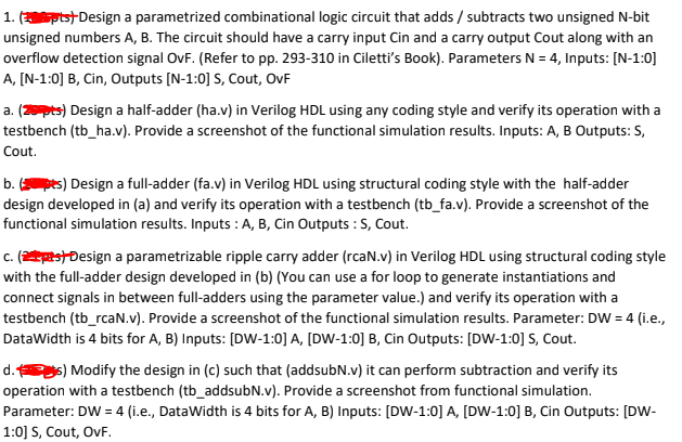 Solved 1. (20 pts) Design a parametrized combinational logic | Chegg.com