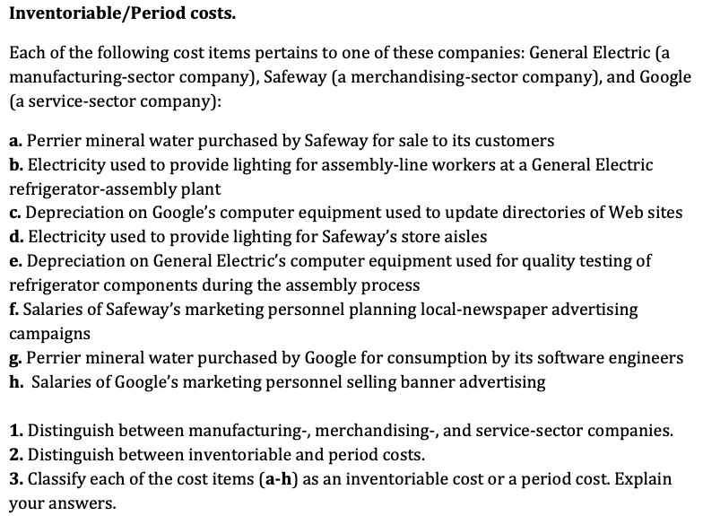 Solved Q2. Each of the following cost items pertains to one