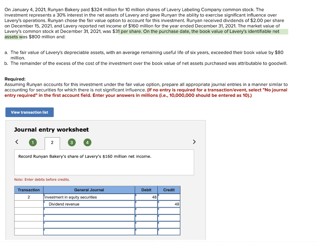 Solved On January 4,2024 , Runyan Bakery paid $350 million