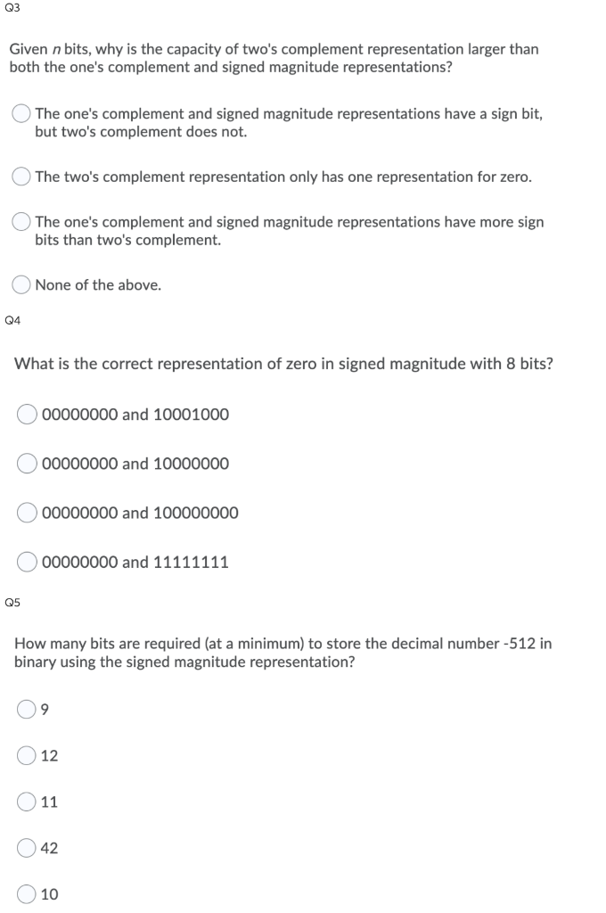 Solved Q3 Given n bits, why is the capacity of two's | Chegg.com