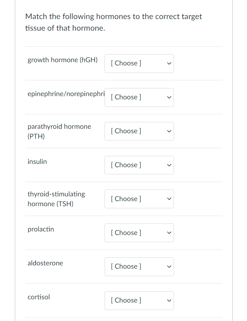 Solved Match the following hormones to the correct target | Chegg.com