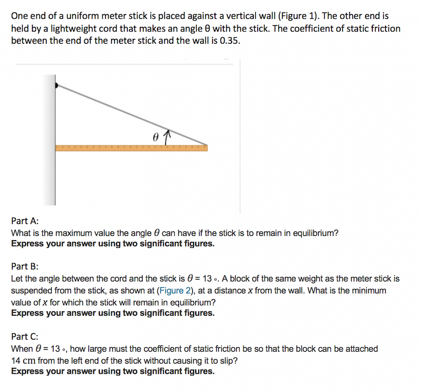 Solved One end of a uniform meter stick is placed against a