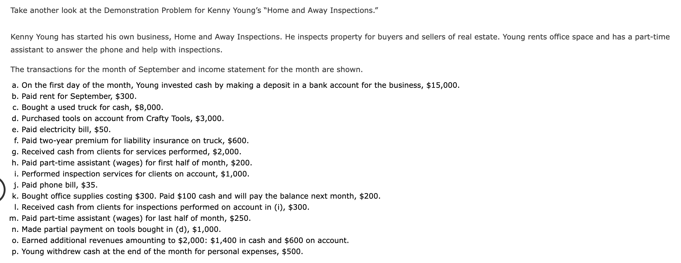 Solved Home and Away Inspections Income Statement For Month | Chegg.com