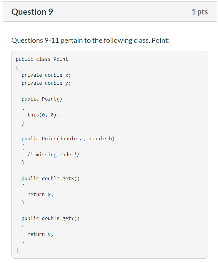 Solved Question 6 1 pts Consider the class below: public | Chegg.com