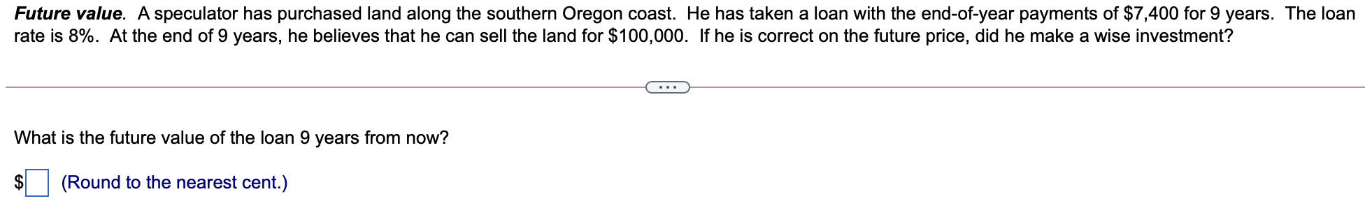 Solved Future value. A speculator has purchased land along | Chegg.com