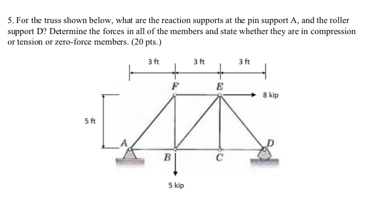 Solved 5. For the truss shown below, what are the reaction | Chegg.com