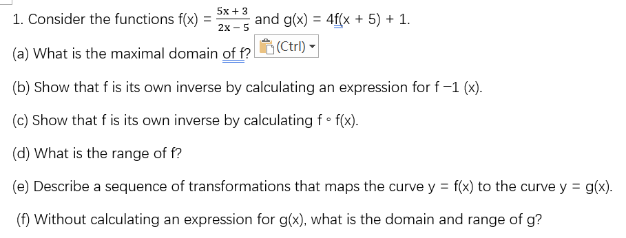 Solved 5x + 3 1. Consider the functions f(x) = and g(x) = | Chegg.com