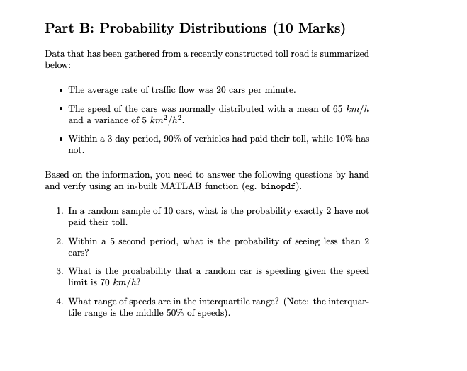 Solved Part B: Probability Distributions (10 Marks) Data | Chegg.com