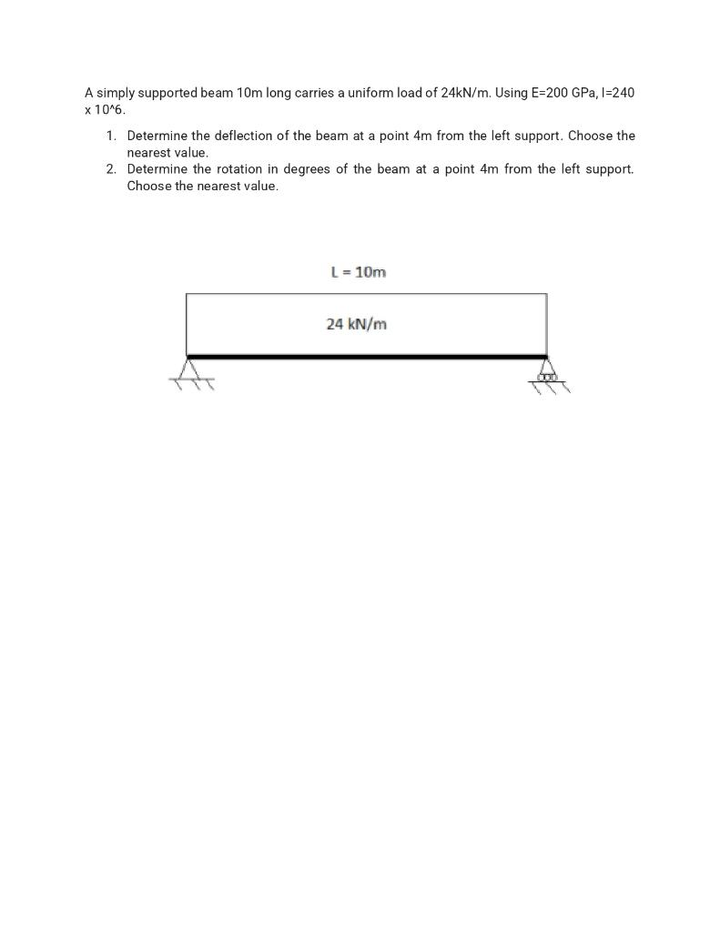Solved A simply supported beam 10m long carries a uniform | Chegg.com