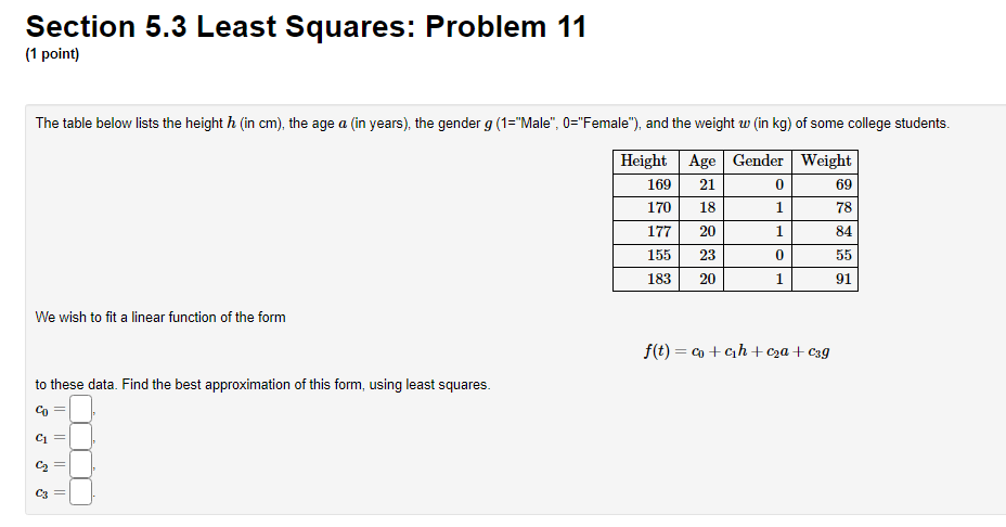 Solved Section 5.3 Least Squares: Problem 11 (1 Point) The | Chegg.com