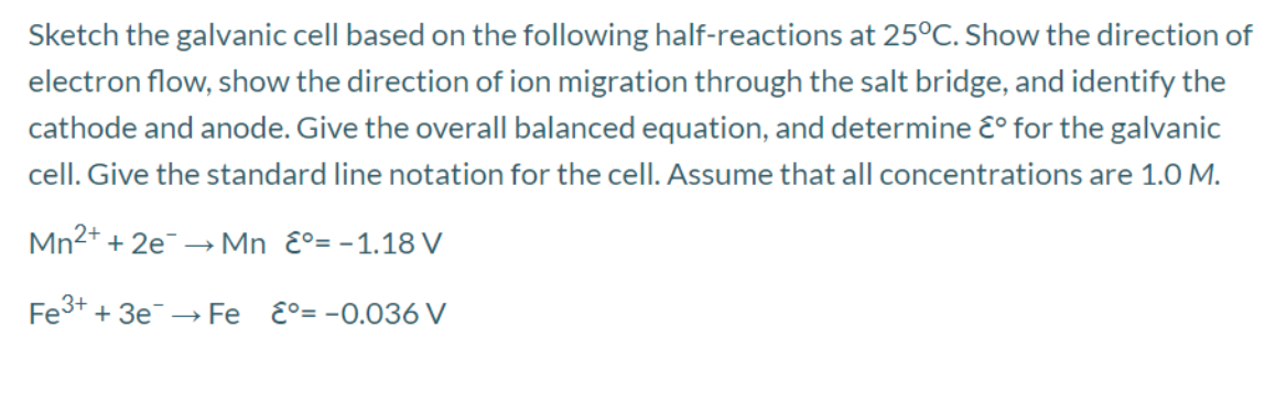 Solved Sketch the galvanic cell based on the following | Chegg.com