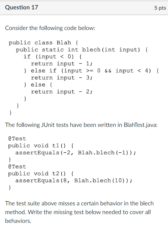 Solved Question 17 5 pts Consider the following code below: | Chegg.com