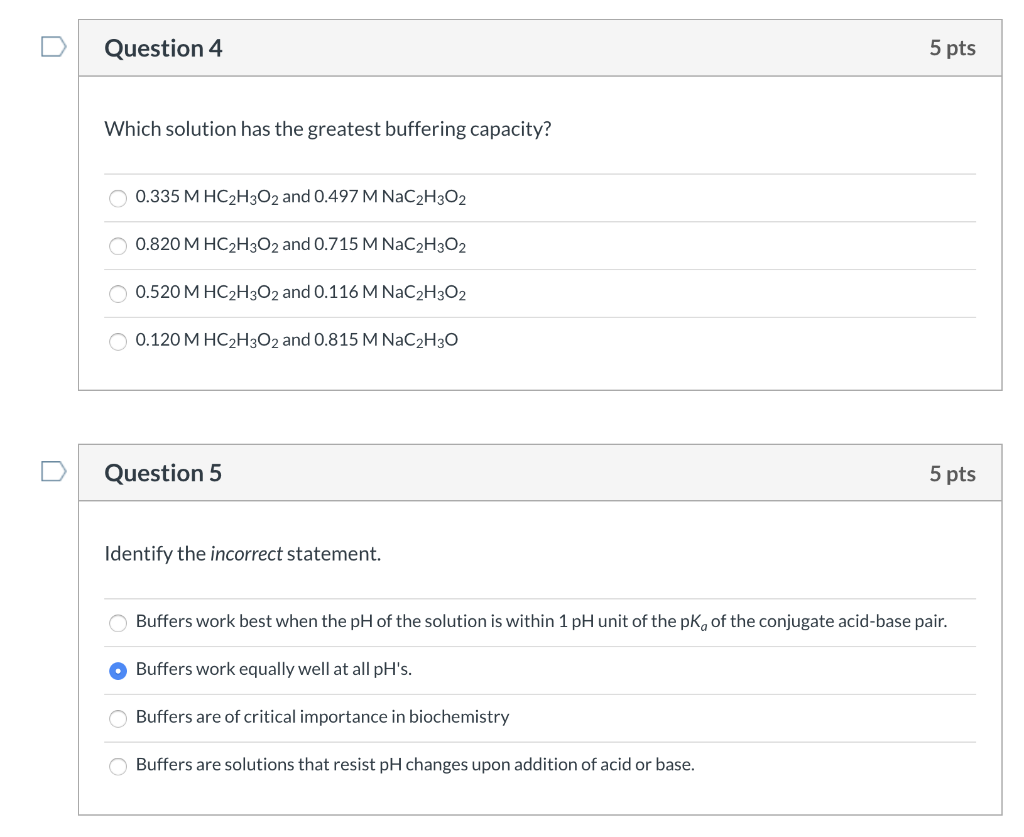 Solved Question 4 5 pts Which solution has the greatest | Chegg.com