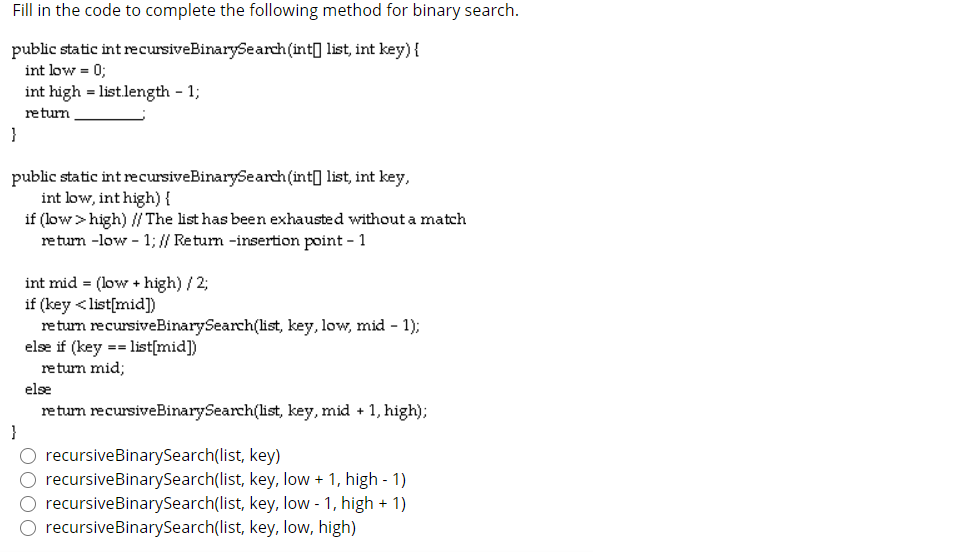 Solved Fill in the code to complete the following method for | Chegg.com