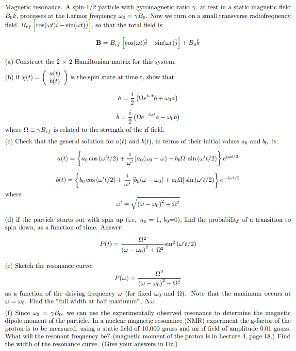 Solved Magnetic resonance. A spin-1/2 particle with | Chegg.com