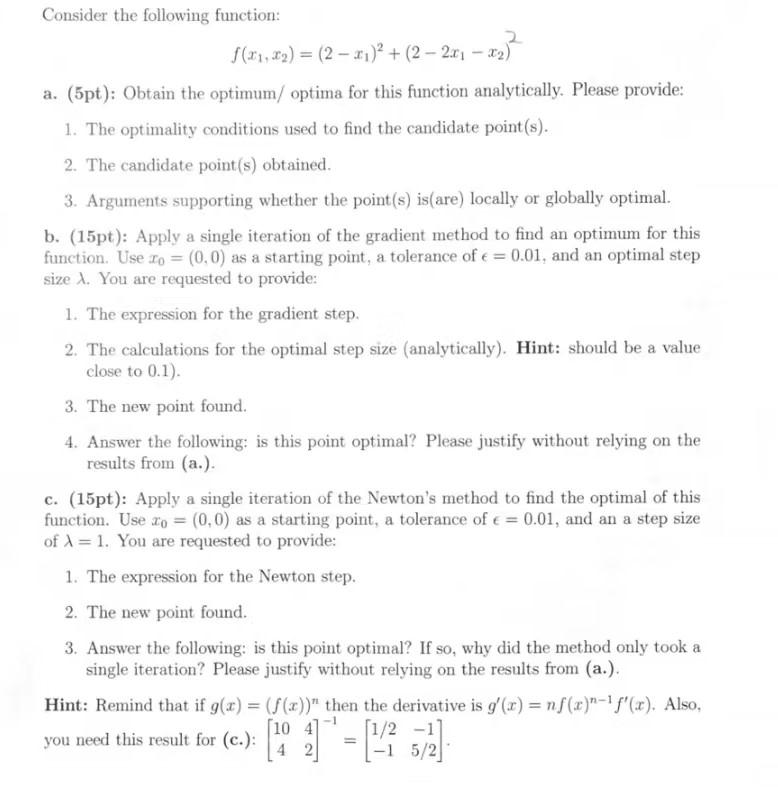 Solved Consider the following function: 21 1 (11, 12) = (2 – | Chegg.com
