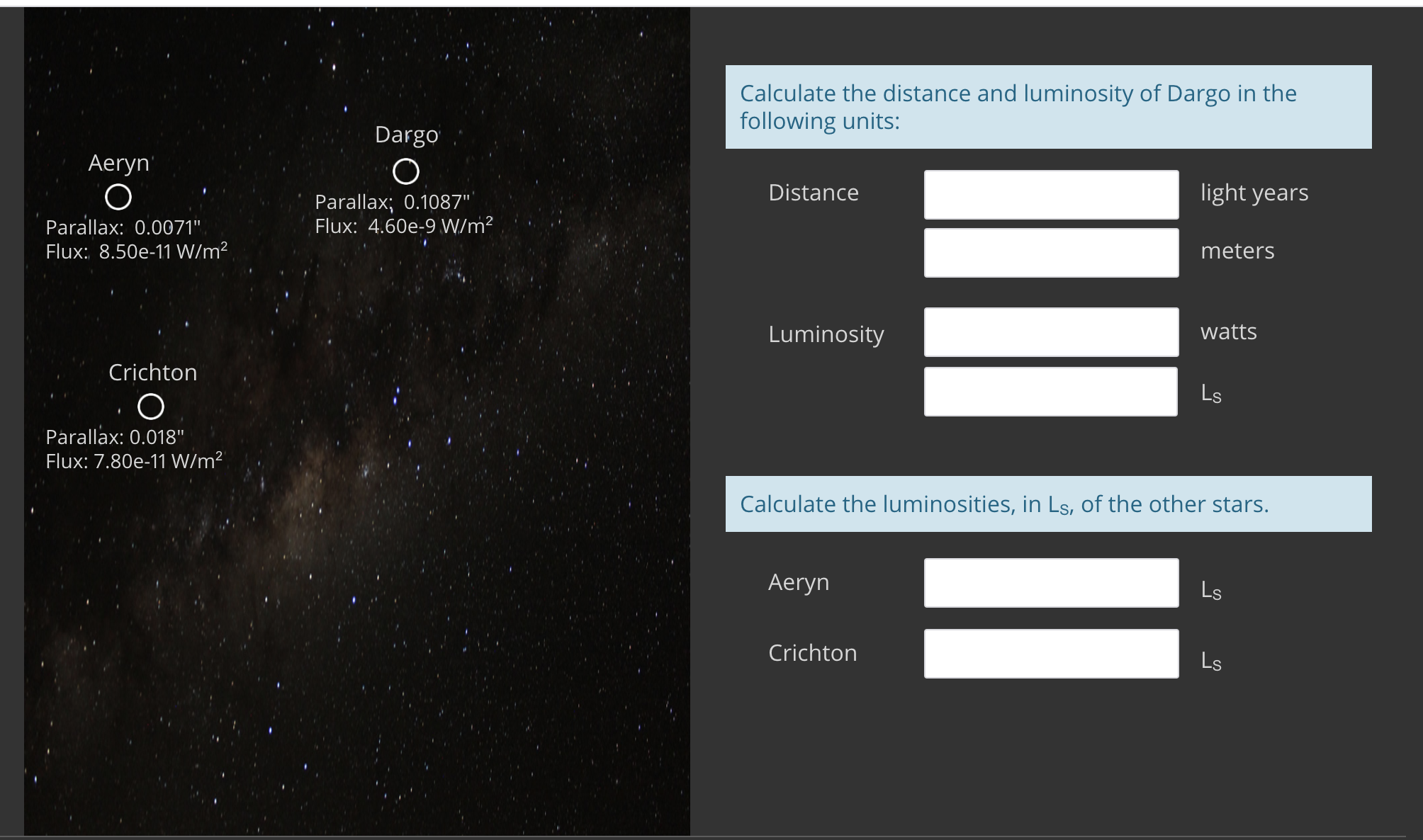 Solved Calculate the distance and luminosity of Dargo in the