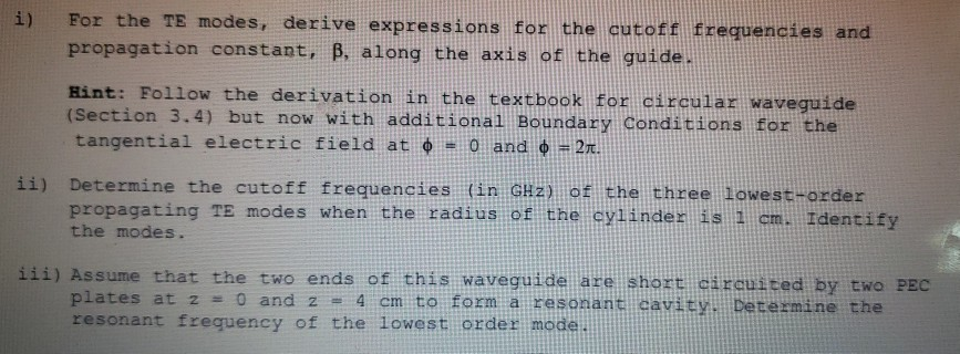 5. An air-filled circular waveguide of radius a has a | Chegg.com