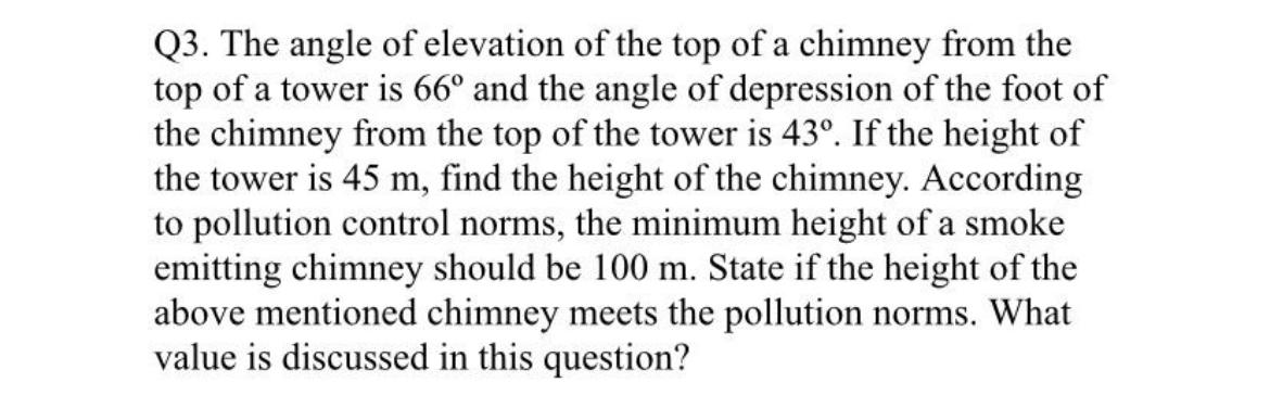 Solved Q3. The angle of elevation of the top of a chimney | Chegg.com