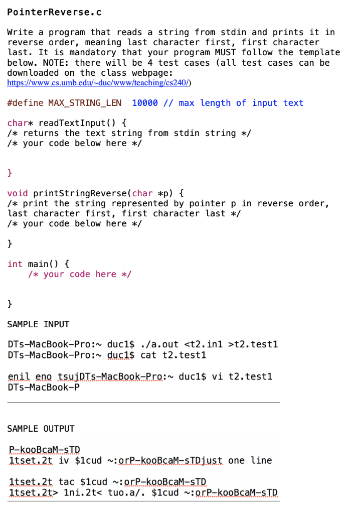 Solved PointerReverse.c Write a program that reads a string | Chegg.com