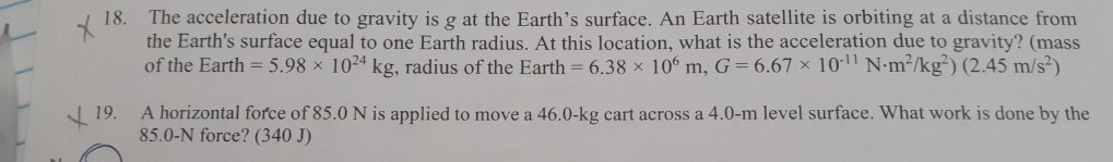 Solved 18. The acceleration due to gravity is g at the | Chegg.com