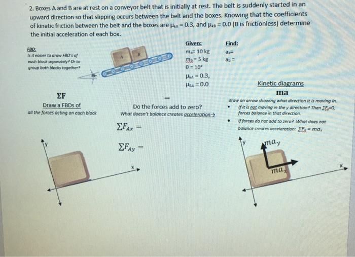 Solved 2. Boxes A and B are at rest on a conveyor belt that