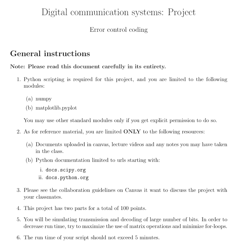 Digital communication systems: Project Error control | Chegg.com