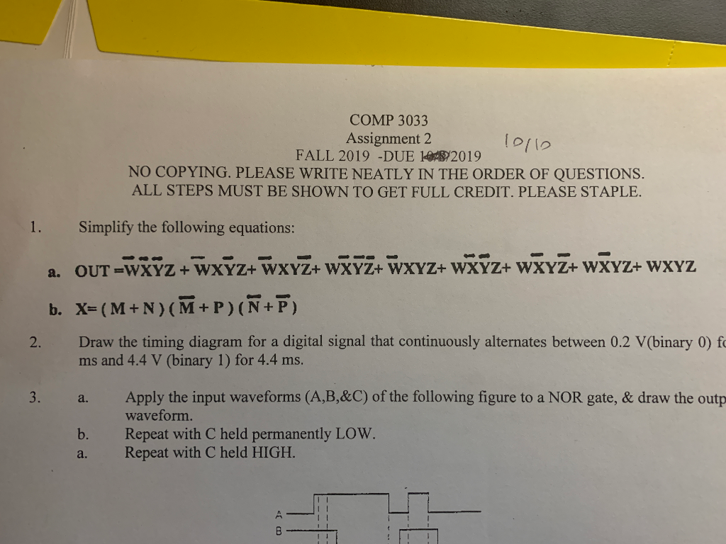 Solved Comp 3033 Assignment 2 Fall 19 Due 1618 19 Copying Please Write Neatly Order Que Q