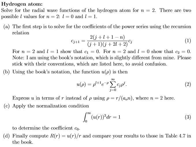 Solved Hydrogen atom: Solve for the radial wave functions of | Chegg.com