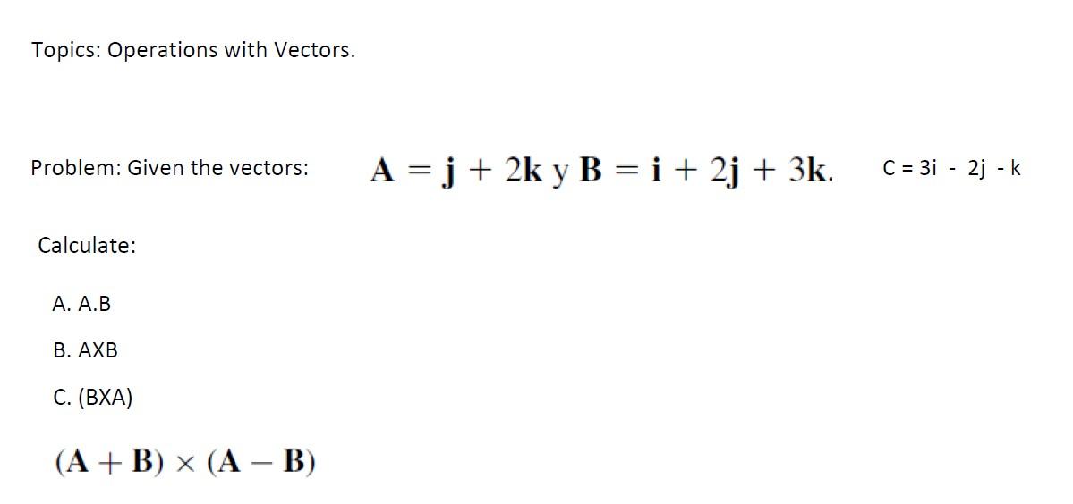 Solved Topics: Operations with Vectors. Problem: Given the | Chegg.com
