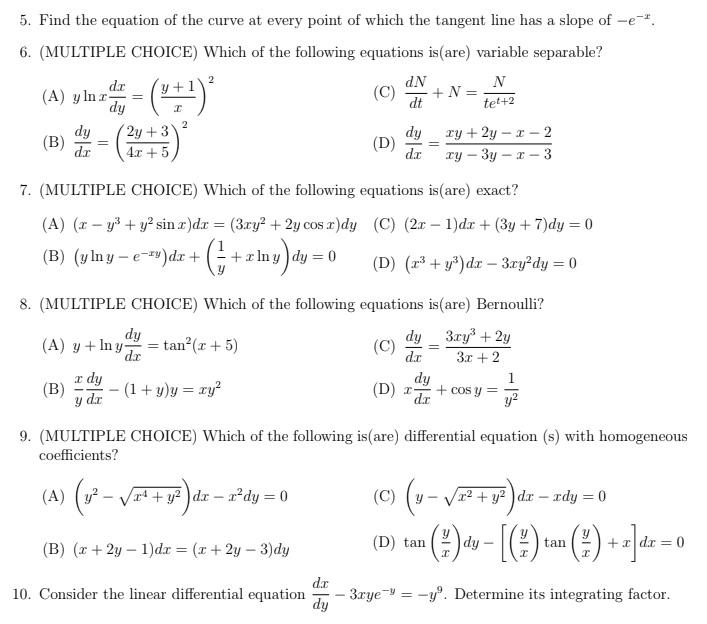 Solved 2 5. Find the equation of the curve at every point of | Chegg.com