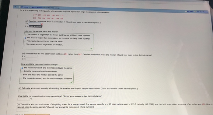 Solved (a) Calculate the sample mean x bar and median x^. | Chegg.com
