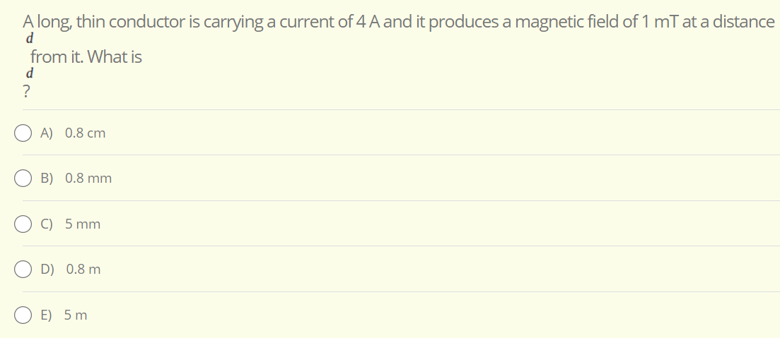 Solved A long, thin conductor is carrying a current of 4 A | Chegg.com