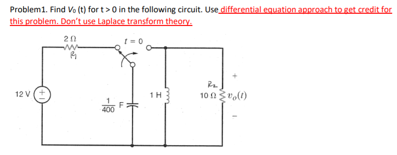 Solved Problem 1. Find V. (t) for t> 0 in the following | Chegg.com