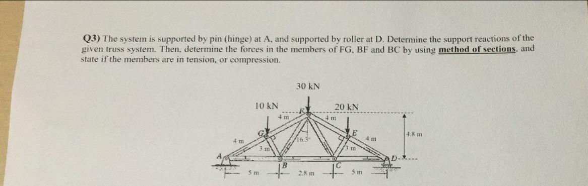 Solved Q3) The system is supported by pin (hinge) at A, and | Chegg.com