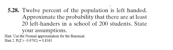 Solved 5.28. Twelve percent of the population is left | Chegg.com