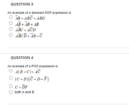 Solved QUESTION 3 An example of a standard SOP expression is | Chegg.com