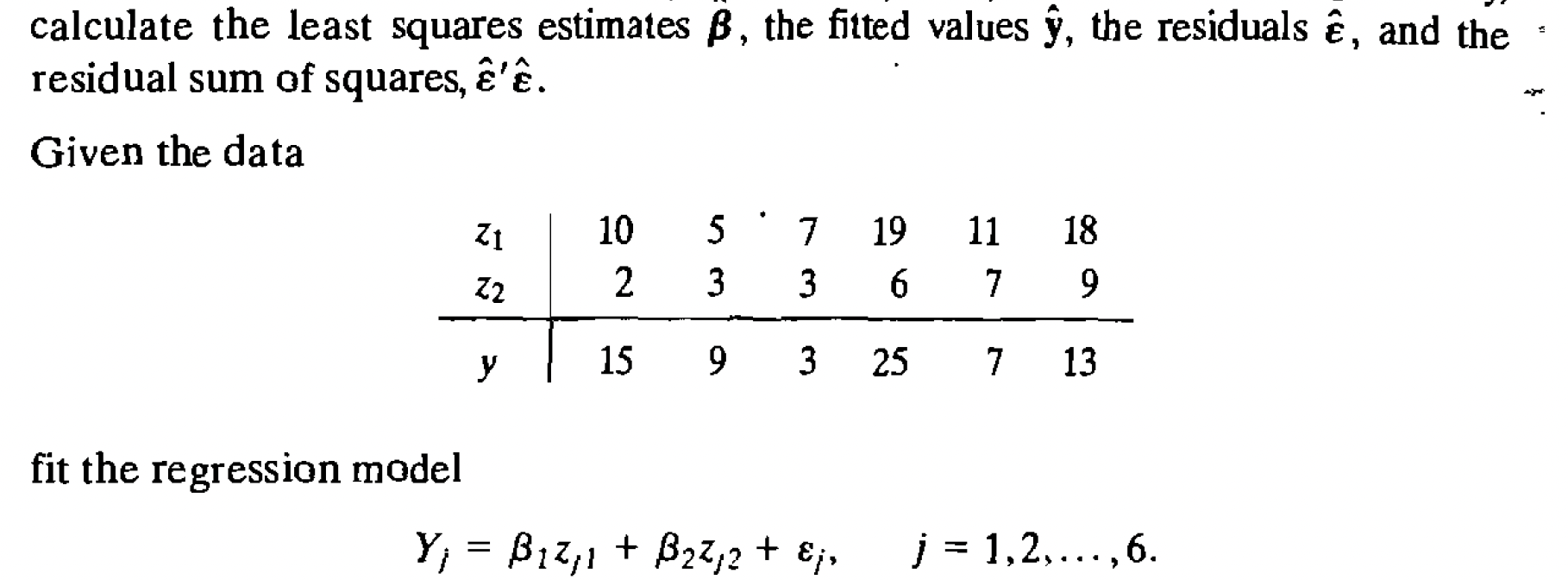 Solved calculate the least squares estimates β, the fitted | Chegg.com